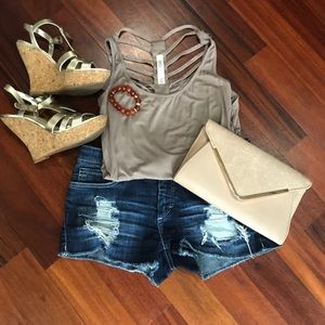 2/$12 Brown tank top with strappy open back